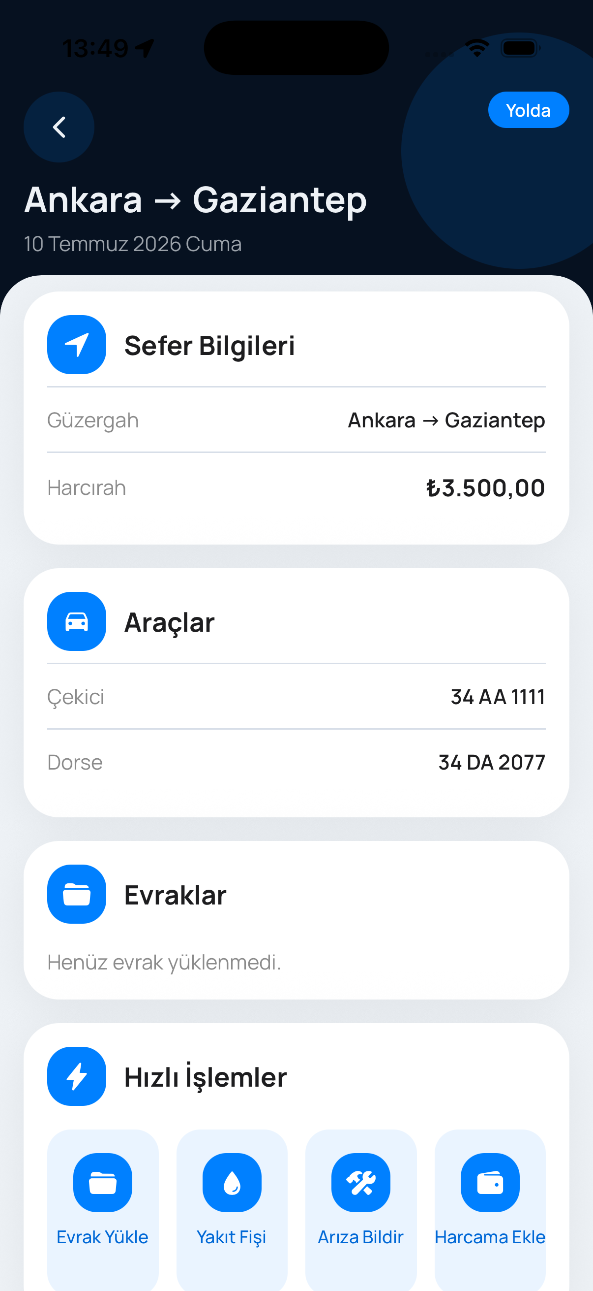Elçi sürücü mobil uygulaması ekranı